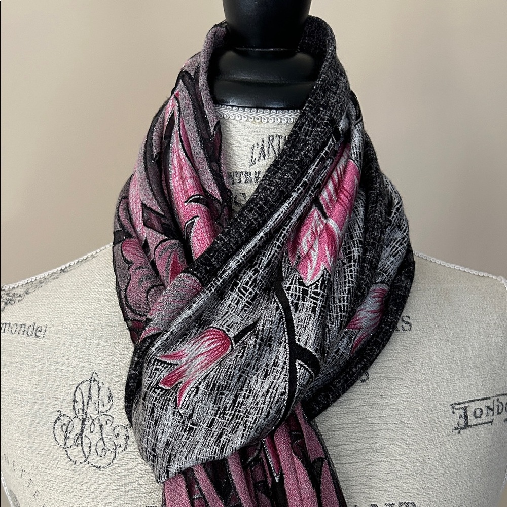 Floral Scarf, Pink and Black
